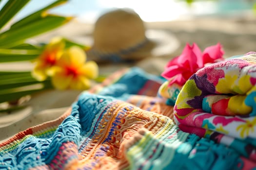 Tropical Paradise, Beach Gear Beckons for Leisure, Close up. Neural network generated in January 2024. Not based on any actual scene or pattern.