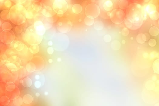 Hello spring background. Abstract bright spring or summer landscape texture with natural green yellow pink orange bokeh lights and sunshine. Beautiful backdrop with copy space.