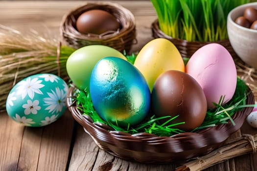 An Easter nest with Easter eggs to celebrate Easter