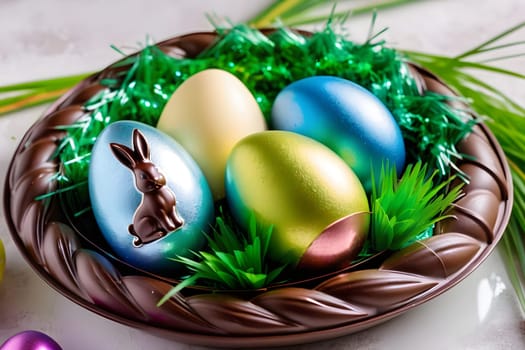An Easter nest with Easter eggs to celebrate Easter