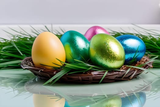 An Easter nest with Easter eggs to celebrate Easter