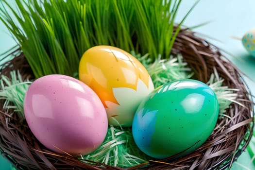 An Easter nest with Easter eggs to celebrate Easter