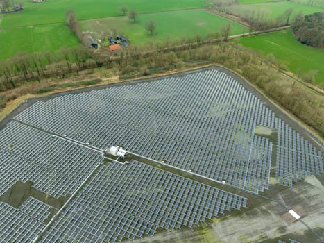 aerial view of a large solar farm, capable of delivering energy to over 4000 households
