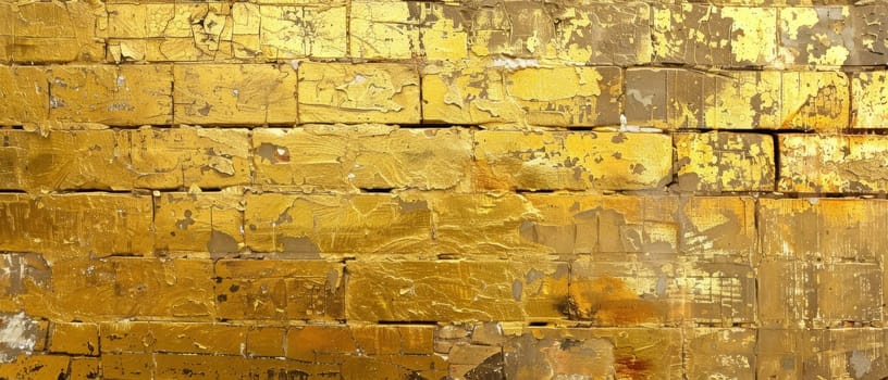 A golden sheen envelops this brick wall, transforming it into a work of art with each brick contributing to a rich, textured mosaic of history