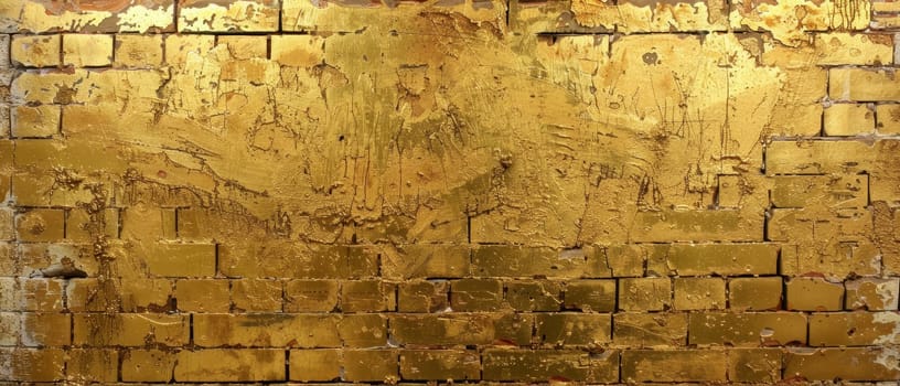 A golden sheen envelops this brick wall, transforming it into a work of art with each brick contributing to a rich, textured mosaic of history