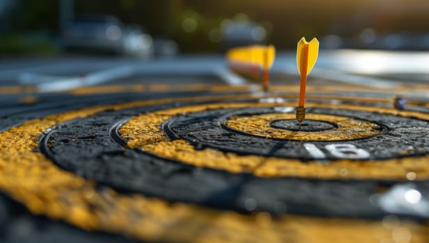 Dart hits bullseye on outdoor target