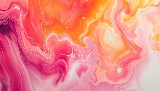 Abstract background of acrylic paint in pink, orange and yellow tones.
