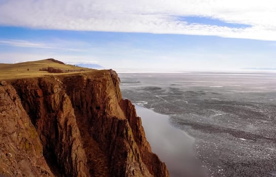 Coastal cliffs of Baikal, the beautiful nature of the shore of Baikal.