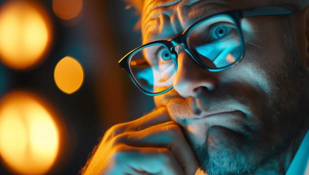 Portrait of a man with glasses on a background of bokeh.