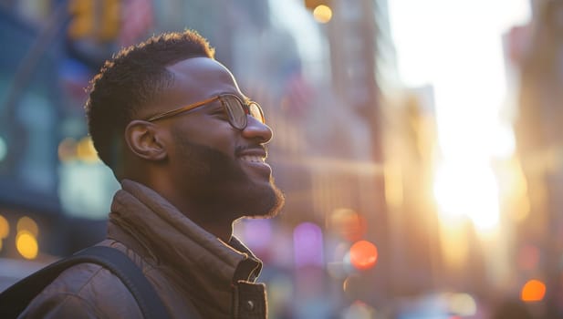 Man in city during golden hour