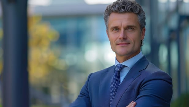 Portrait of a handsome mature businessman with arms crossed in urban setting