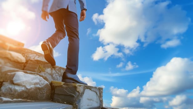 Businessman standing on the top of a cliff with blue sky background