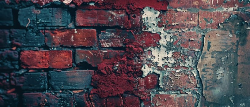 A close-up of a red brick wall reveals a tapestry of textures and hues, highlighted by the remnants of paint and the scars of weathering. The visual story is one of resilience and the passage of time