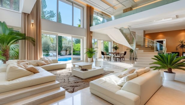 Interior of a modern house, living room with a beautiful view