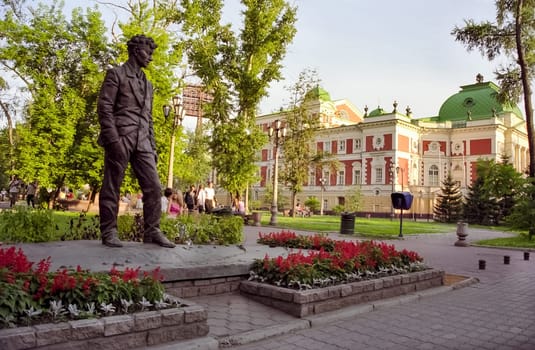 Irkutsk, Russia - July 11, 2010: Historical buildings and monuments in the streets of the city of Irkutsk in Krasnoyarsk Krai, Russia.