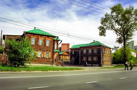 Irkutsk, Russia - July 11, 2010: Historical buildings and monuments in the streets of the city of Irkutsk in Krasnoyarsk Krai, Russia.