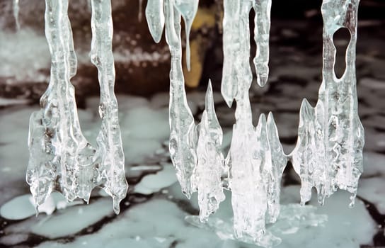 Winter on the Baikal, ice and snow on the lake. The beauty of the nature of Baikal in winter.