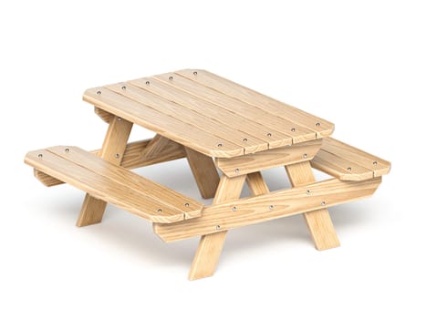 Wooden picnic table Top view 3D rendering illustration isolated on white background