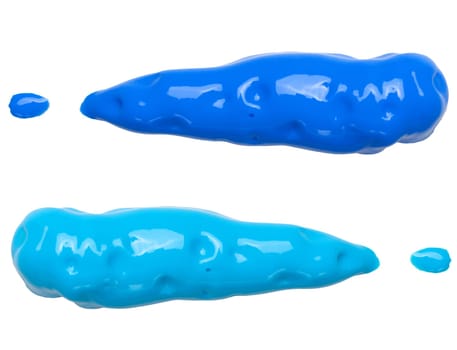 Swatch of blue thick oil paint on isolated background, top view