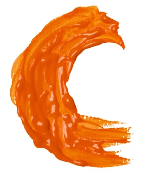 Round orange paint imprint on white isolated background, close up