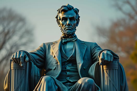 Happy President Day, Lincoln Birthday, Statue of President Abraham Lincoln, symbol of the birth of democracy, Generative Ai
