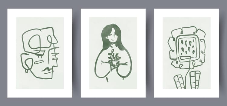 Portrait women elegance body wall art print. Printable minimal abstract women poster. Set, bundle. Wall artwork for interior design. Contemporary decorative background with body.