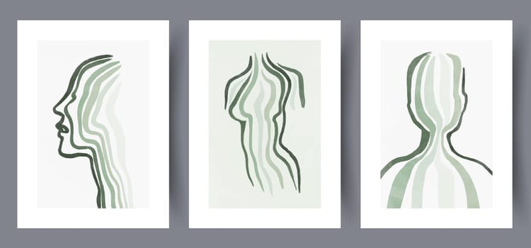 Portrait women elegance body wall art print. Printable minimal abstract women poster. Set, bundle. Wall artwork for interior design. Contemporary decorative background with body.