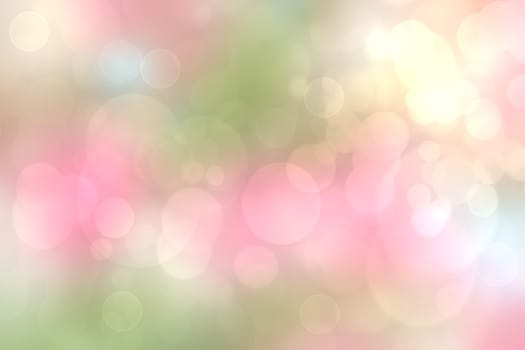 Abstract blurred fresh vivid spring summer light delicate yellow pink green orange bokeh background texture with bright circular soft color lights. Beautiful backdrop illustration.