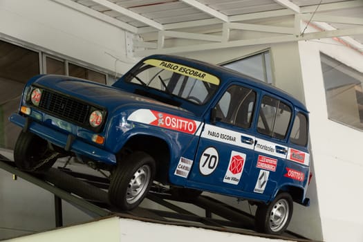 Medellin, Colombia - December 9, 2023: Car from vehicle fleet of famous drug dealer Pablo Escobar in Open-air museum.