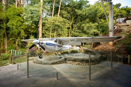 Medellin, Colombia - December 9, 2023: The plane he used to transport drugs famous drug dealer Pablo Escobar in Open-air museum.