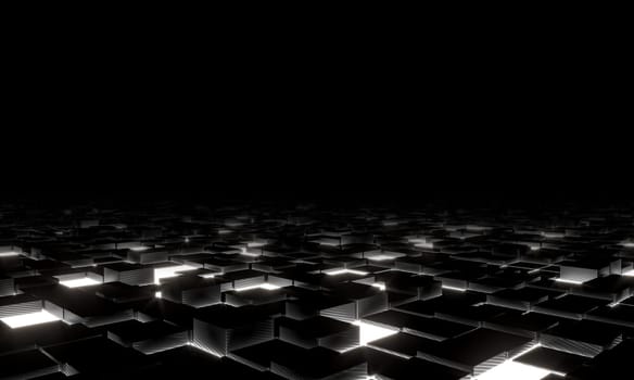 black carbon fibre background, cube pattern with light areas. futuristic and modern. 3d render