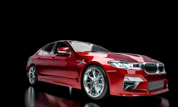 modern red sports car on black background. 3d render illustration