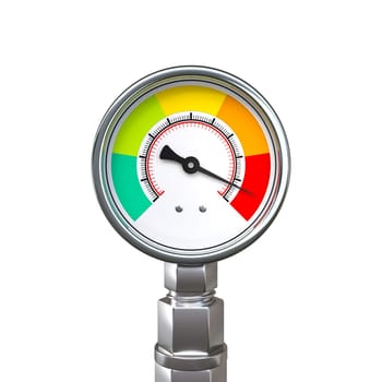 Close-up of a modern pressure gauge for industrial use, isolated on white background. 3d render