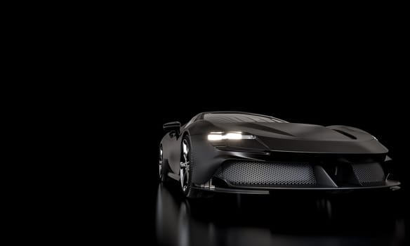 black sports car on dark background. copyspace. 3d render illustration