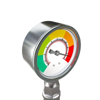 High precision metal pressure gauge with colorful dial isolated on a white background. 3d render