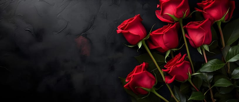 Red roses on black background with copy space. Neural network generated image. Not based on any actual person or scene.