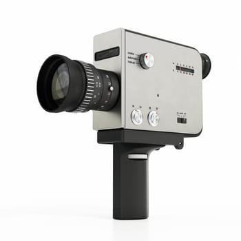 Antique Super 8mm film video camera isolated on white background. 3D illustration.