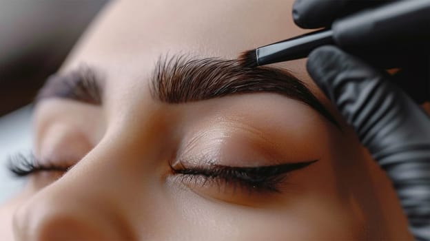Close-up of eyebrow grooming with brush.