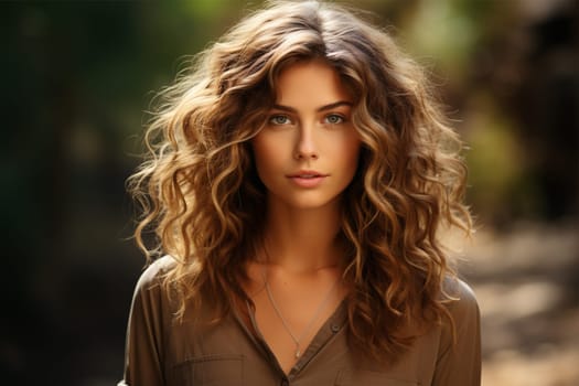Woman with curly hair outdoors.Natural Beauty Portrait.