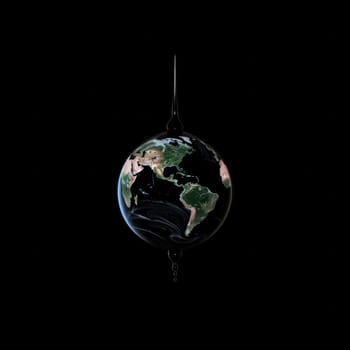 globe in the form of a falling drop of water on a black background. concept of protecting natural resources and protecting the environment, copy space