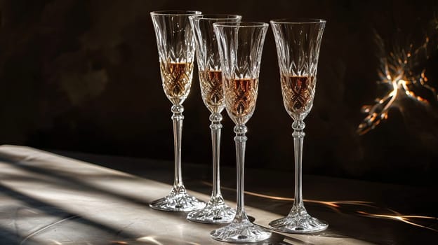 set of crystal champagne glasses ,Elegant Champagne Flutes in Row
