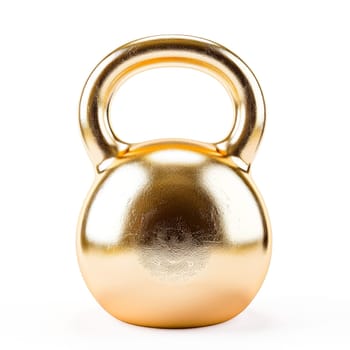 A golden kettlebell on a white background symbolizing luxury fitness on a white background.