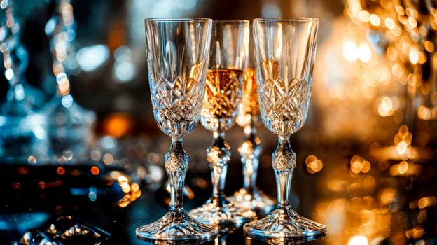 set of crystal champagne glasses, luxury, light transmission