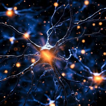neuron cell connections.Detailed neuron cells network, synaptic and electrical activity.