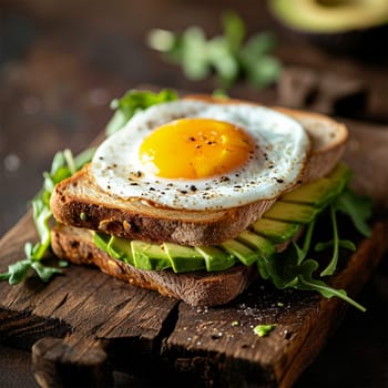 Avocado slices on toast topped with a fried egg.