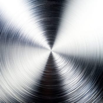 A close-up shot of a metallic surface with a radial brushed finish creating a vortex illusion.