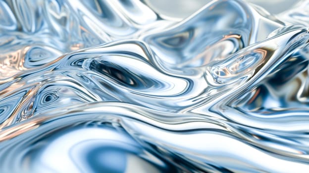 High-definition image capturing the flowing movement of a liquid metal surface with reflective waves.Excellent for use in modern art projects and futuristic design elements