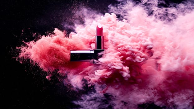 Lipstick with vibrant pink smoke.Explosive Beauty, Lipstick and Color Burst