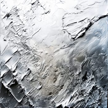 A dynamic abstract painting featuring thick impasto strokes in shades of white and silver.Suitable for gallery displays, artistic inspiration, or backgrounds in minimalist designs.