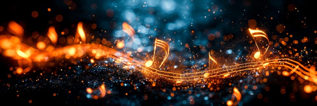 A digital image of sparkling musical notes and light waves, reminiscent of a cosmic musical event or music lyrics.